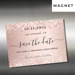 Quinceanera Rose Goldrot speichern Datums-Magnet Magneteinladung