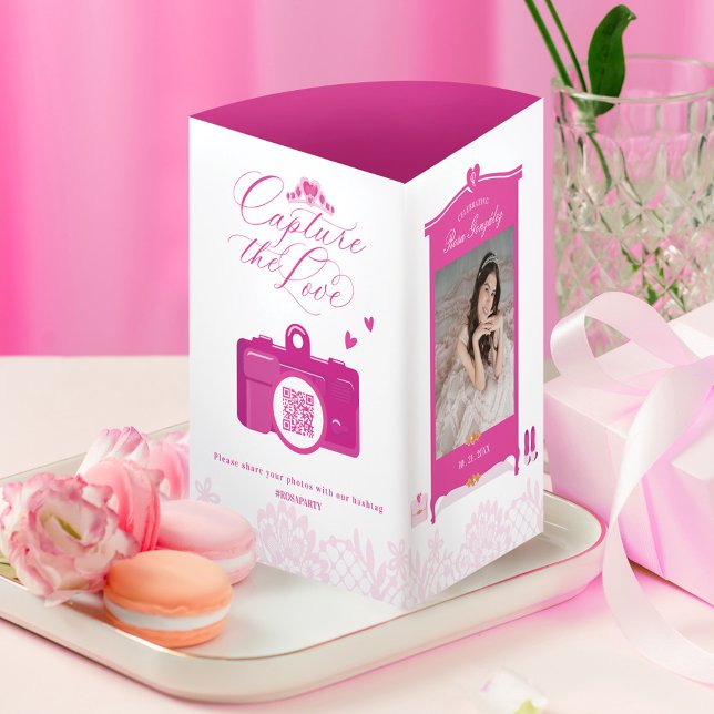 Quinceanera rose Numéro de table de la partie Phot (Pink Quinceanera Party Table Number Photo QR Code)