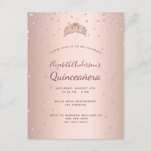Quinceanera rose or diamants invitation