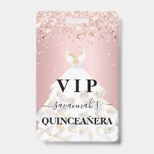 Quinceanera-Rosé-pink-Rosen-Glitter-Staub-Name-vip Ausweis