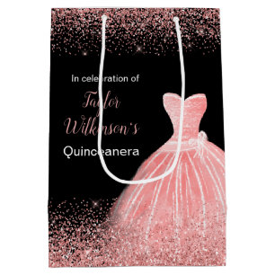 Quinceanera Rose Rosa Kleid Imitate Glitzer Mittlere Geschenktüte