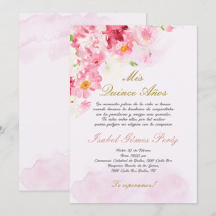 Quinceanera rose vif invitation en espagnol