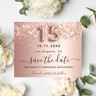 Quinceanera Roségold Glitter Budget Save the Date Flyer