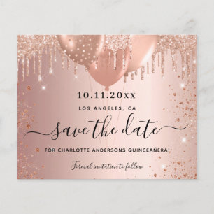 Quinceanera Roségold Glitter Budget Save the Date Flyer