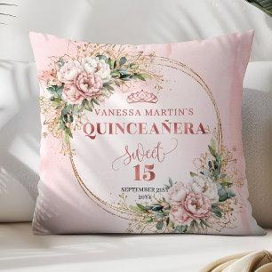 Quinceañera Rosen-Gold Blumen Eukalyptus Akzent Kissen