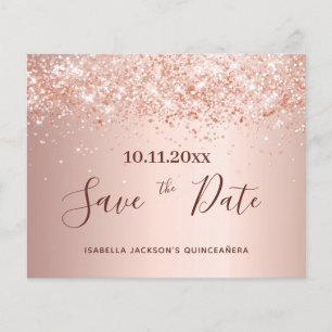 Quinceanera Rosen Gold Glitter Budget Save the Dat Flyer