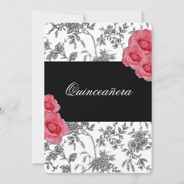 Quinceanera, Rosengarnelen - Einladung / Sweet Fün (Vorderseite)
