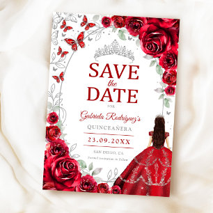 Quinceanera Rot Silber Blumen Save The Date