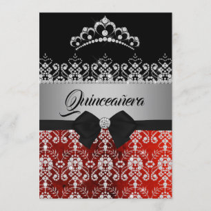 Quinceanera Rot Silber Glitzernde Diamant Tiara Sc Einladung