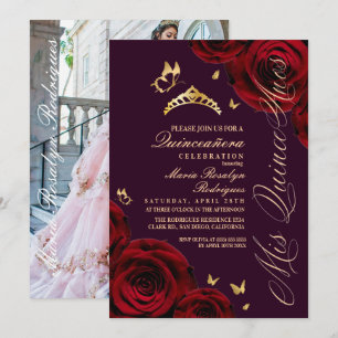 Quinceanera Rot Violett Gold Tiara Einladung