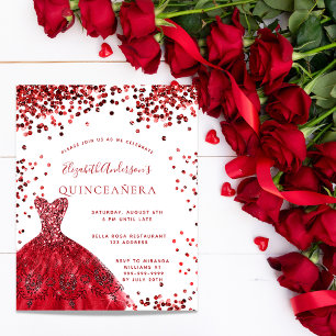 Quinceanera rot weiß Kleid Budgeteinladung Flyer