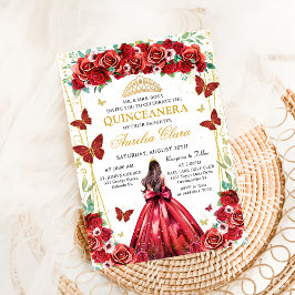 Quinceañera Rote Rosen Blumenprinzessin Butterflie Einladung