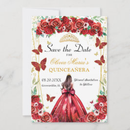 Quinceañera Rote Rosen Blumenprinzessin Butterflie Save The Date