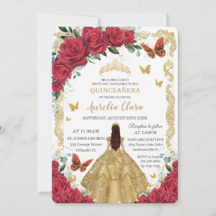 Quinceañera Rote Rosen Blumenschmuck Prinzessin Einladung