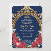 Quinceañera Rote Rosen Blumenschnee Weißer Goldrah