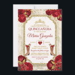 Quinceañera Rote Rosen & Gold Crown Mexikos Einladung<br><div class="desc">Quinceañera Rote Rosen & Gold Crown mexikanische Einladung Mis Quince 15 Anos, 16. Geburtstag.</div>