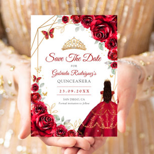 Quinceanera-Rote-Rosen-Kleid-Gold Save The Date