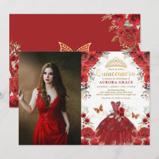 Quinceañera Rote Rosen Mis Quince 15. Geburtstag Einladung