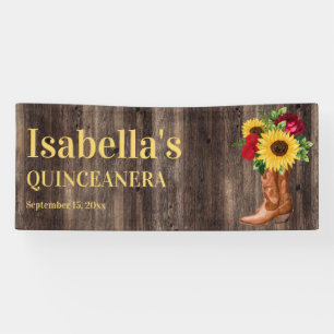 Quinceañera rote Rosen Sonnenblumen Cowboy-Stiefel Banner
