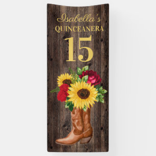 Quinceañera Rote Rosen Sonnenblumen Cowboystiefel Banner