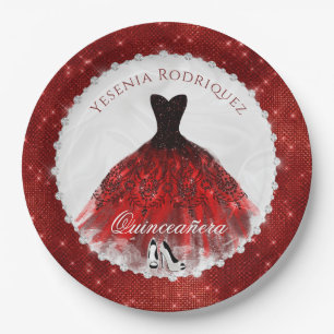 Quinceañera Roter Diamant Glamour Funkeln Pappteller