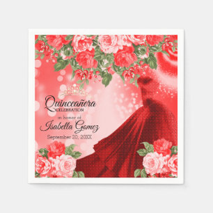 Quinceañera rotes Kleid und Blumen Serviette