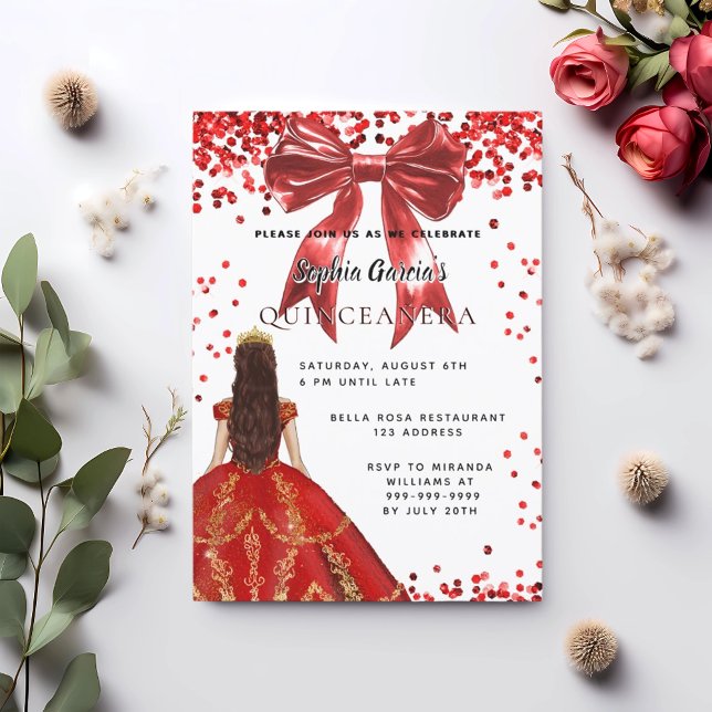 Quinceanera rotes weißes Kleid Bogen Einladung (Von Creator hochgeladen)