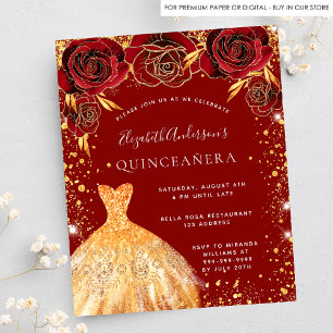 Quinceanera Rotgold Glitzer Kleid Blumenbudget Flyer