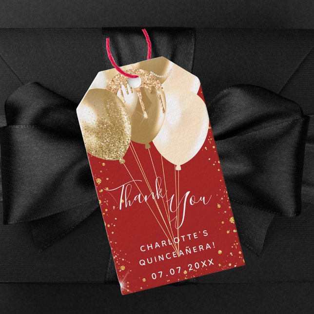 Quinceanera Rotgoldballons vielen Dank Geschenkanhänger (Von Creator hochgeladen)