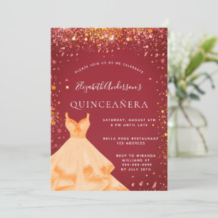 Quinceanera Rotgoldkleid Glitzer Staub Einladung