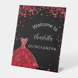 Quinceanera Rotschwarzer Glitzer Empfang Sockelschild