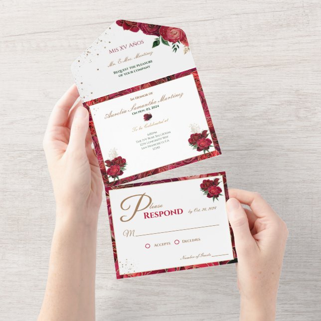 Quinceañera rouge et blanc Invitations abordables (Déchirure)