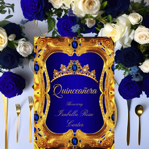 Quinceanera Royal Blau Ultra Gold Tiara Party Einladung