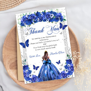 Quinceañera Royal Blue Floral Princess Butterflieg Dankeskarte