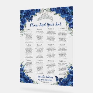 Quinceañera Royal Blue Floral Siège en argent