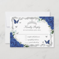 Quinceañera Royal Blue Floral Silberschmetterlinge