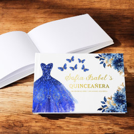 Quinceañera Royal Blue Gold Princess Butterfliegen Gästebuch
