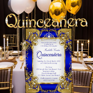 Quinceanera Royal Blue Golden Pearl Tiara Party Einladung