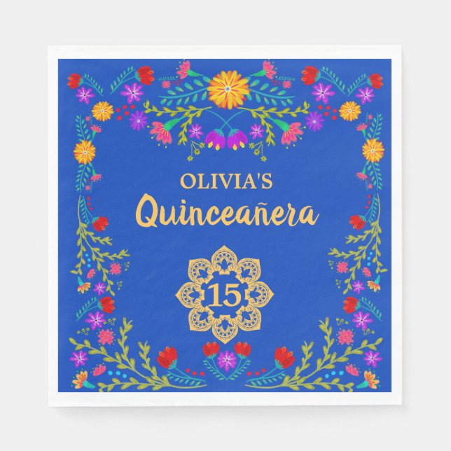 Quinceanera Royal Blue Mexican Fiesta Birthday Serviette (Vorderseite)