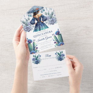 Quinceañera Royal Blue Mexican Style uAwg All In One Einladung