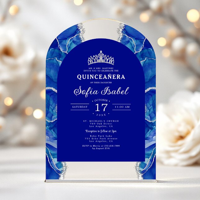 Quinceañera Royal Blue Silver Agate Elegant Acryleinladungen (Von Creator hochgeladen)