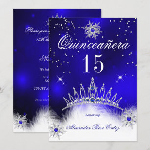 Quinceanera Royal Blue Snowflake 15. Geburtstag Einladung
