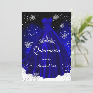 Quinceanera Royal Blue Snowflake Silver Dress Einladung