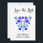 Quinceanera Royal Blue und Lila mexikanische Blüte Save The Date<br><div class="desc">Mexikanischer Blumenkohl Save the Date für Ihre Quinceanera Feier. Dieses hübsche Design besticht durch die Blume der Volkskunst in königsblauen Farbtönen und lila mit einem Hauch von Aquakultur. Save the Date werden Quinceañera und der Name der Quitte in eleganter Schrift-Typografie geschrieben. Die Vorlage ist für das Set bereit, damit Sie...</div>