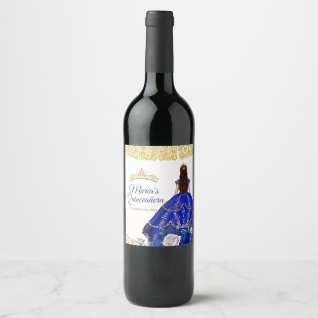 Quinceañera Royal Blue Wine Flasche Party Weinetikett (Vorderseite)