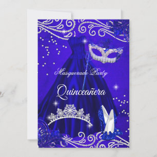 Quinceanera Royal Masquerade Blue Dress Heelse Einladung