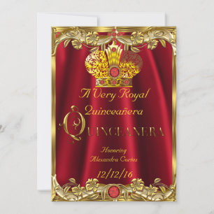 Quinceanera Royal Red Gem Gold Princess Crown Einladung