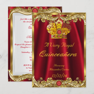 Quinceanera Royal Roter Edelstein Gold Prinzessinn Einladung