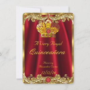 Quinceanera Royal Roter Edelstein Gold Prinzessinn Einladung