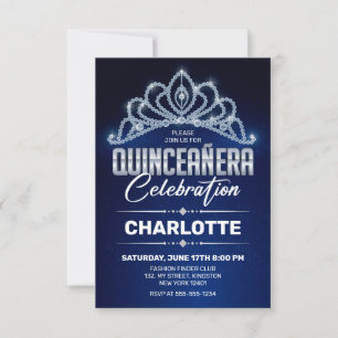 Quinceanera Royalblaue Prinzessinnen-Diamantkrone Einladung